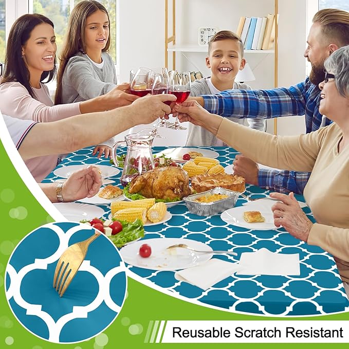 Smiry Square Table Cloth, Wipeable Spillproof Plastic Tablecloths for Dining, Waterproof Vinyl Tablecloth with Flannel Backing for Square Tables, Camping, Outdoor and Indoor (70"x70", Teal)