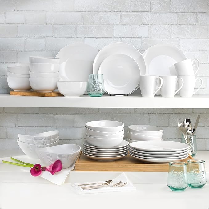 Euro Ceramica Highlands Collection Chip Resistant Semi Oval Salad, 4pc Bowl Set, white