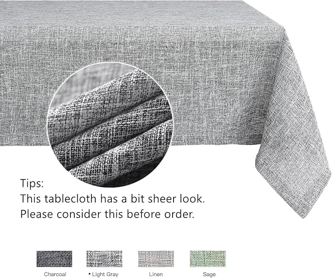 maxmill Flaxy Faux Linen Tablecloth with 2-Tone Slubby Texture Wrinkle Free Anti-Shrink Soft Table Cloth for Kitchen Dining Tabletop for Outdoor and Indoor Use Rectangle 60 x 84 Inch Light Grey
