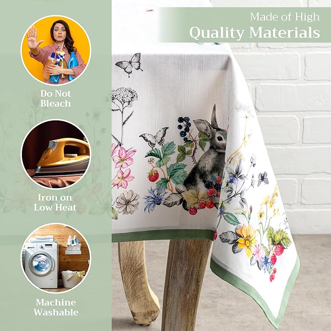 Maison d' Hermine Table Cloth Rectangle Table 100% Cotton 60 x 90 Inches Tablecloth Reusable Decorative for Dining Room Farmhouse Home Valentines Day Decorations Spring Summer - Printemps