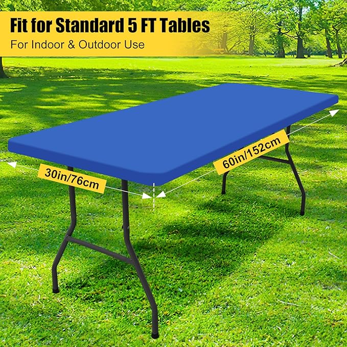 Smiry Rectangle Picnic Table Cloth, Waterproof Elastic Fitted Tablecloths for 5 Foot Tables, Washable Polyester Table Cover for Camping, Indoor and Outdoor (Blue, 30"x60")