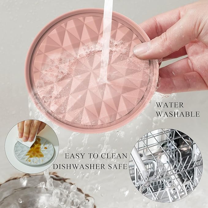 Silicone Coasters for Drinks[6 Pack]- Cup Mat with Holder for Tabletop Protection-Non-Slip, Non-Stick, Coffee Table Decor, Great Gift for Any Occasion, Pink