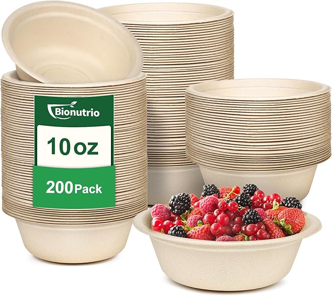 Paper Bowls 10 oz, 200 Pack Disposable Small Paper Bowls for Snacks, Salads, Hot Food, Eco-Friendly Recycled Biodegradable Compostable Bowl, Natural Brown