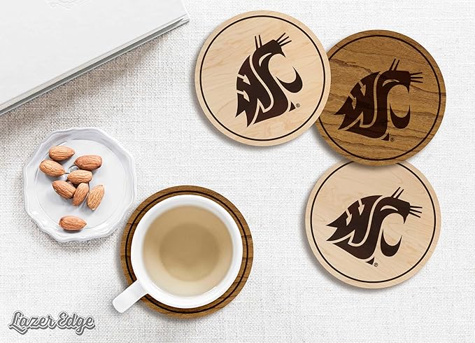 LazerEdge Washingston State Cougars Wooden Coaster Set - Maple Wood - Officially Licensed Product - 4-Pack