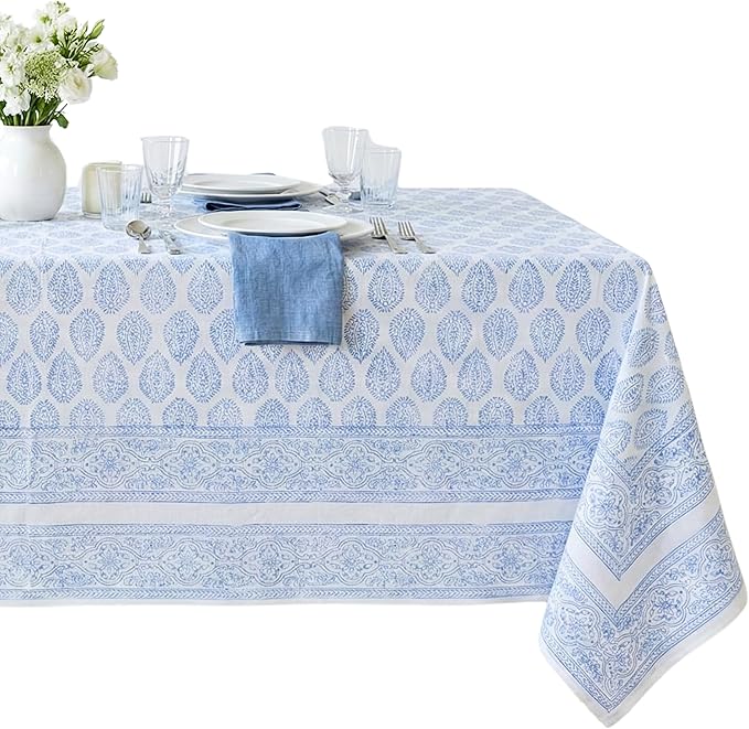 ATOSII Cotton Tablecloth Amalfi Blue 72" X 140" Inches Rectangle