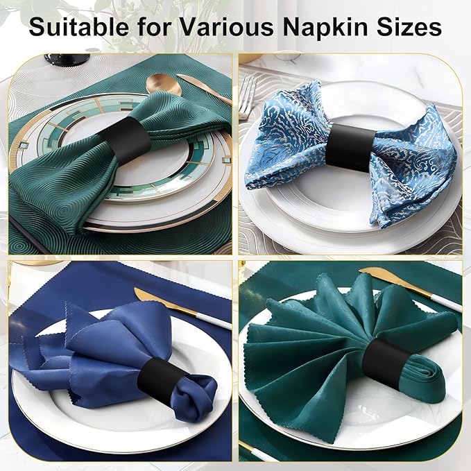 Christmas Napkin Rings Set of 200, 2 Colors in 1, Reusable Adjustable Napkin Bands for Holiday Parties, Wedding, Thanksgiving Table Decor, Waterproof Tear-Proof (Black) Great Gift Idea