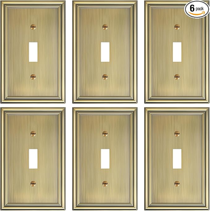 6-Pack Single Toggle Light Switch Cover Plate, Durable Solid Zinc Alloy Decorative Switch Plate Covers, Antique Brass 1 Gang Wall Plate, Corrosion Resistant