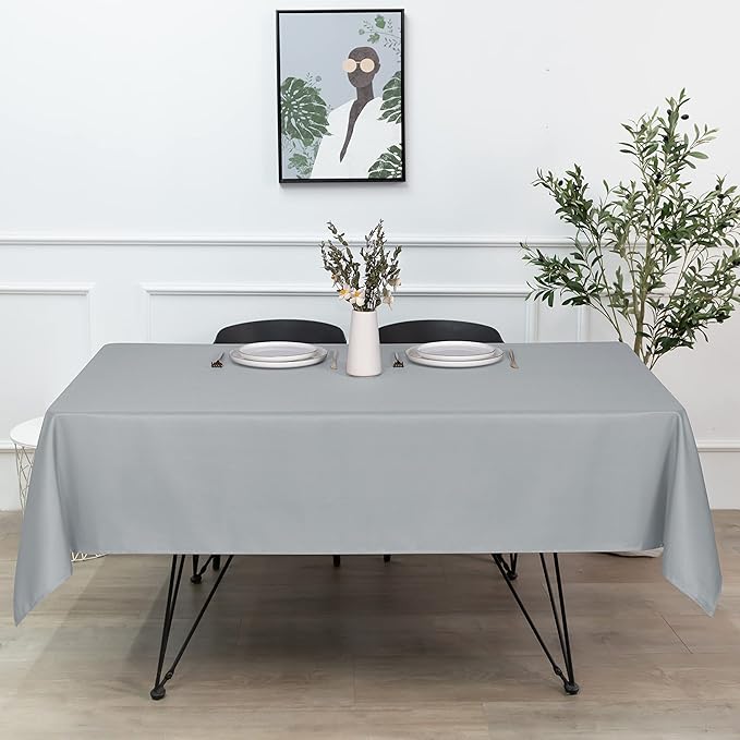 sancua Rectangle Tablecloth - 54 x 108 Inch - Stain and Wrinkle Resistant Washable Polyester Table Cloth, Decorative Fabric Table Cover for Dining Tables, Buffet Parties and Camping, Silver Grey