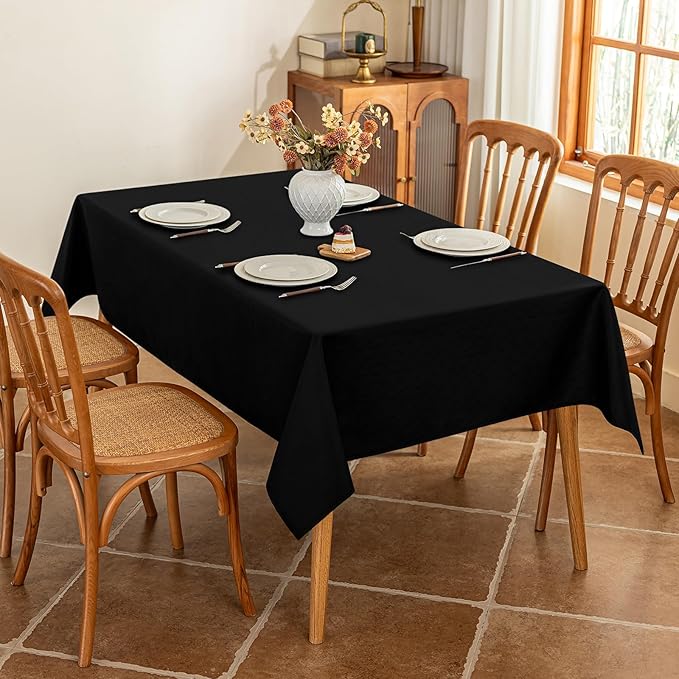Fabric Black Rectangle Table Cloth Textured Stain Resistant & Wipeable Rectangular Tablecloth Easy Clean for Dining Banquet Party 60 x 120 Inch