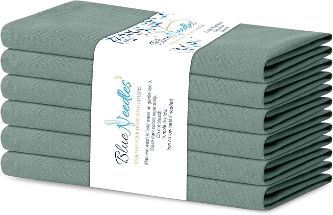 Blue Needles Solid Cloth Napkins Set of 6 Hunter Green 100% Cotton Dinner Napkins 18x18 inches - Soft, Reusable, Absorbent & Washable Linen, Ideal for Christmas Events, Parties & Everyday Use