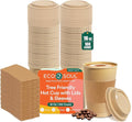 ECO SOUL 100 Pack 16 oz Disposable Coffee Cups with Lids & Sleeves Eco-Friendly, Biodegradable, Compostable, Leak-free & Sturdy To Go Hot Drink Cup for Tea, Chocolate Party Travel Cafe Office & Home