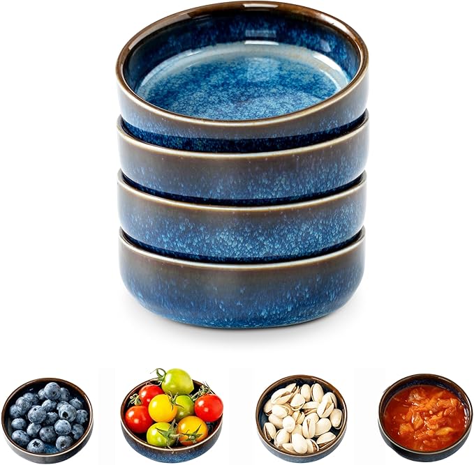 Dipping Bowls Set of 4, 2462°F High-Fired Reactive Glaze Ceramic Small Bowls for Dips,Olive Oil & Sauce,Elevates Table Setting,Idea for BBQ,Afternoon Tea,Entertaining,Housewarming & Holiday Gifts