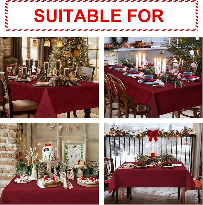 Hiasan Faux Linen Rectangle Tablecloth - Wrinkle and Stain Resistant Washable Table Cloth for Kitchen Dining Room Holiday Table Cover for Dinner, Red, 60 x 120 Inch