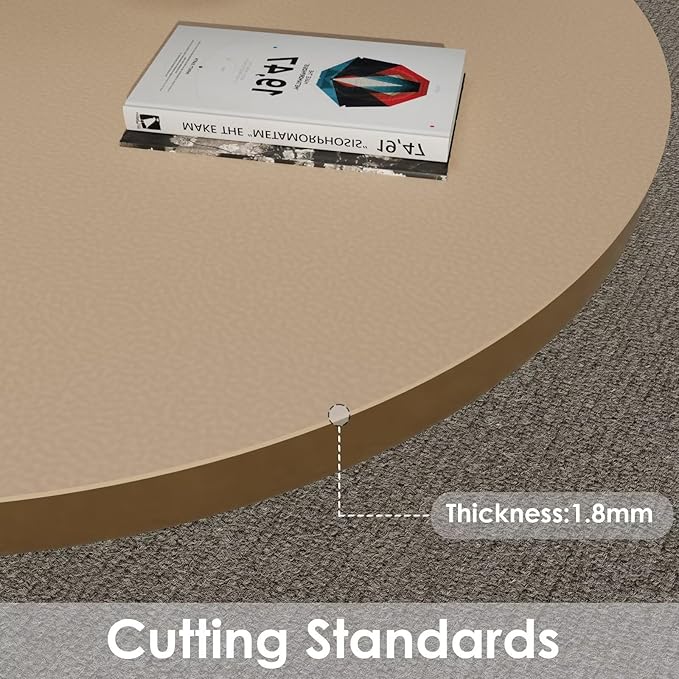 Round Table Pad, 1.8mm Thick, 24 Inch Diameter Leather Table Cover and Protector for Dining Table Top (Light Brown+Gray)