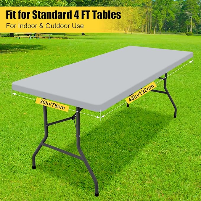 Smiry Rectangle Tablecloth, Elastic Fitted Flannel Backed Vinyl Tablecloths for 4ft Folding Tables, Waterproof Wipeable Table Covers for Indoor, Outdoor, Picnic and Camping (Light Grey, 30"x48")