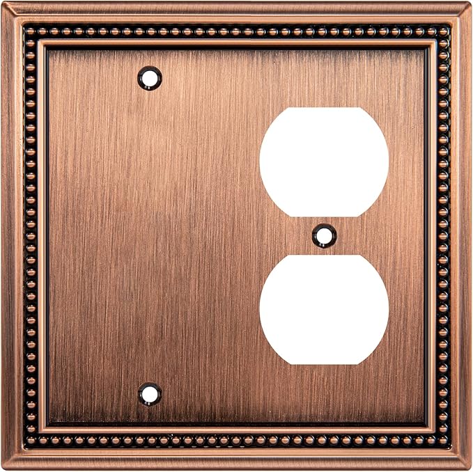 Henne Bery Sunken Pearls Heavy Duty Decorative Wall Plate Switch Plate Outlet Cover (Blank/Duplex, Antique Copper)