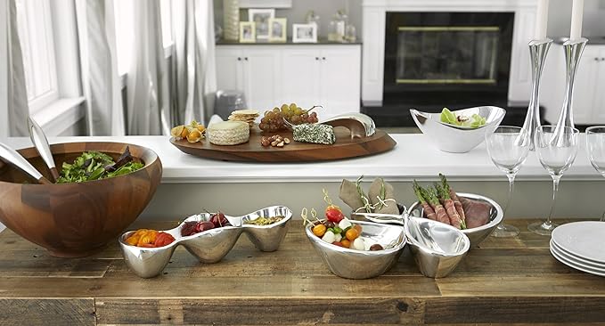 Nambé Triple Condiment Server – Alloy Trio Dish for Sauces, Dips & Snacks, Polished Mirror-Finish Bowls with Sculptural Design – 13" x 4.5", 6 Oz – Modern Serveware for Entertaining & Décor