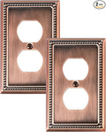 2-Pack Duplex Outlet Cover Plate, Antique Copper Metal Wall Plates for Electrical Outlets, 1 Gang Receptacle Cover, Pearls Decorative Switch Plates and Outlet Covers