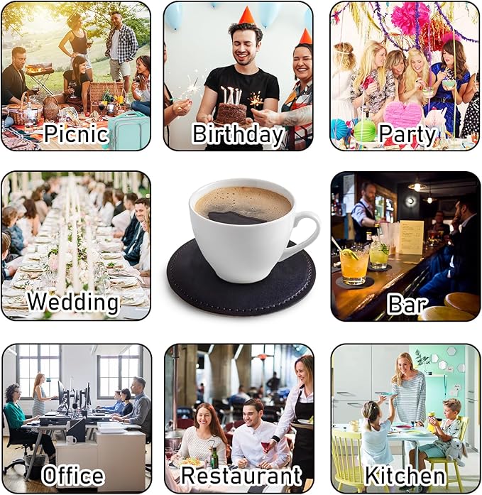 Custom Leather Coasters Set of 6 with Holder, Personalized Coasters with Logo Photo Text,Customized Coaster for Coffee Table Bar Wine Cup Kitchen Desktop Decor (Style 2)
