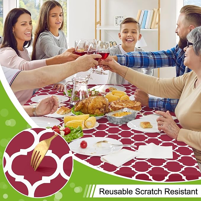 Smiry Square Table Cloth, Waterproof Vinyl Tablecloth with Flannel Backing for Square Tables, Wipeable Spillproof Plastic Tablecloths for Dining, Camping, Indoor and Outdoor (54"x54", Burgundy)