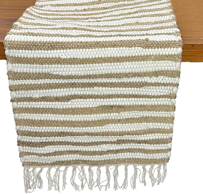 Perilla Home Chindi Table Runner Boho with Tassels 72 Inches Long Jute Cotton - Braided Rustic Farmhouse Fall Kitchen Dining Table Decoration for Party Wedding (Brown)
