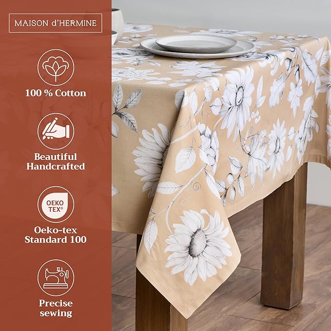 Maison d' Hermine Table Cloth Rectangle Table 100% Cotton 70 x 140 Inches Fall Tablecloth Reusable Everyday Use for Thanksgiving Christmas Decorations Dining Farmhouse Party (Pretty Autumn)