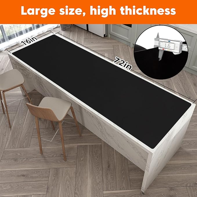 Large Silicone Mats for Kitchen Counter,16" x 72" Heat Resistant Silicone Mat,Food Grade Silicone Pastry Mat,New Skin-Friendly Material Silicone Countertop Protector Mat,Freely Cuttable,Black