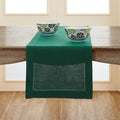 Solino Home Linen Rainforest Green Hemstitch Table Runner 60 Inches - 100% Pure Linen Small Table Runner 14 x 60 Inch Ideal for Dresser and Coffee Tables, St Patricks Day - Classic Hemstitch