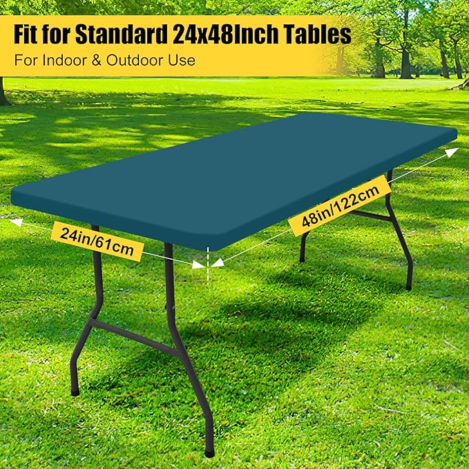 Smiry Rectangle Picnic Table Cloth, Waterproof Elastic Fitted Tablecloths for 4 Foot Tables, Washable Polyester Table Cover for Camping, Indoor and Outdoor (Peacock Blue, 24"x48")
