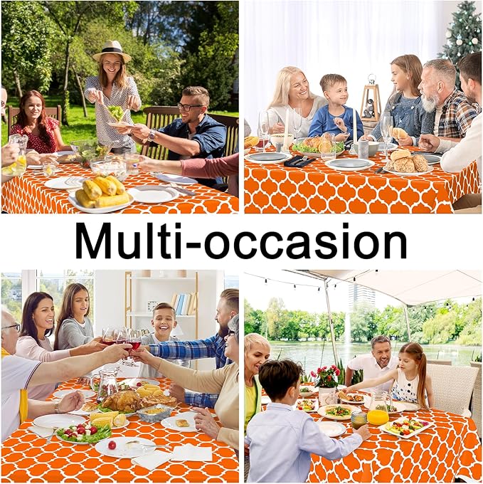 Smiry Square Table Cloth, Waterproof Vinyl Tablecloth with Flannel Backing for Square Tables, Wipeable Spillproof Plastic Tablecloths for Dining, Camping, Indoor and Outdoor (54"x54", Bright Orange)