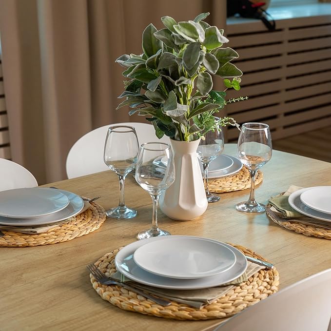 Round Woven Placemats Set of 6 (14 Inch) with Napkin Rings & Canvas Bag – Water Hyacinth Boho Farmhouse Table Mats, Heat Resistant Natural Wicker Chargers for Dining Table Decor by DECHUSE