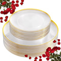LIYH 60 Pcs Clear and Gold Plastic Plates Heavy Duty Clear Disposable Plates for Party Gold Plastic Plate for Wedding Birthday Include 30 Dinner 30 Dessert Plate