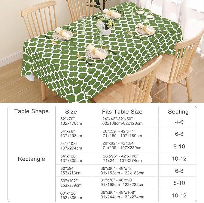 Smiry Rectangle Table Cloth, Waterproof Vinyl Tablecloth with Flannel Backing for Rectangle Tables, Wipeable Spillproof Plastic Tablecloths for Dining, Camping, Indoor and Outdoor (60"x102", Green)