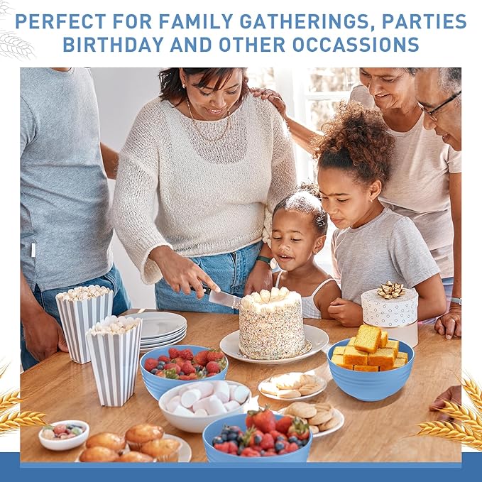 Geosar 18 Pcs Unbreakable Cereal Bowls 24 Oz Microwave and Dishwasher Safe Wheat Straw Fiber Lightweight Bowl for Soup Kitchen Serving Salad Dishes Oatmeal(Blue)