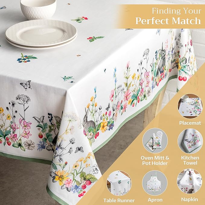 Maison d' Hermine Table Cloth Rectangle Table 100% Cotton 70 x 140 Inches Tablecloth Reusable Decorative for Dining Room Farmhouse Home Valentines Day Decorations Spring Summer - Printemps