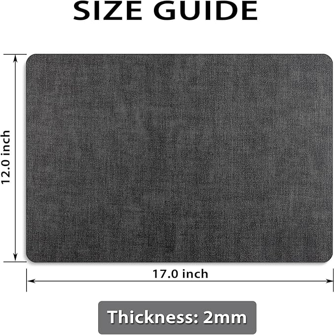 Placemats Set of 8 Washable, Heat Resistant Table Placemats Wipeable Faux Leather Place Mats Non Slip, Waterproof Square Table Mats for Indoor Outdoor, Charcoal Gray