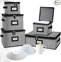 5 PACK China Storage Containers-Quilted Mug Storage and Moving Boxes for Dishes,Dish Packing Supplies for Moving,Dinnerware &Accessories,Holds a total of 48 plates (4 sizes) and 12 cups(Grey)