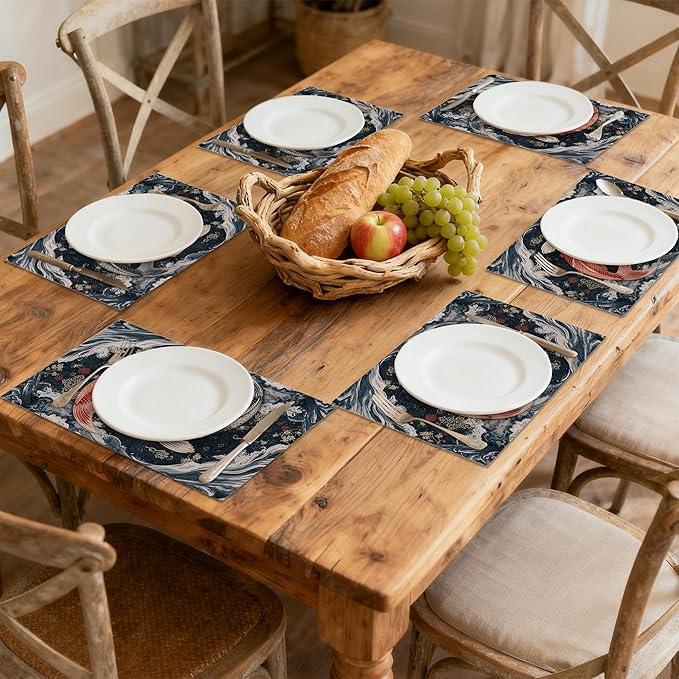 Placemats, Janpanese Koi Fish Placemats 12x18 Inch Waterproof Non-Slip Washable Table Mats for Kitchen Dining Party Table Decor,Set of 6