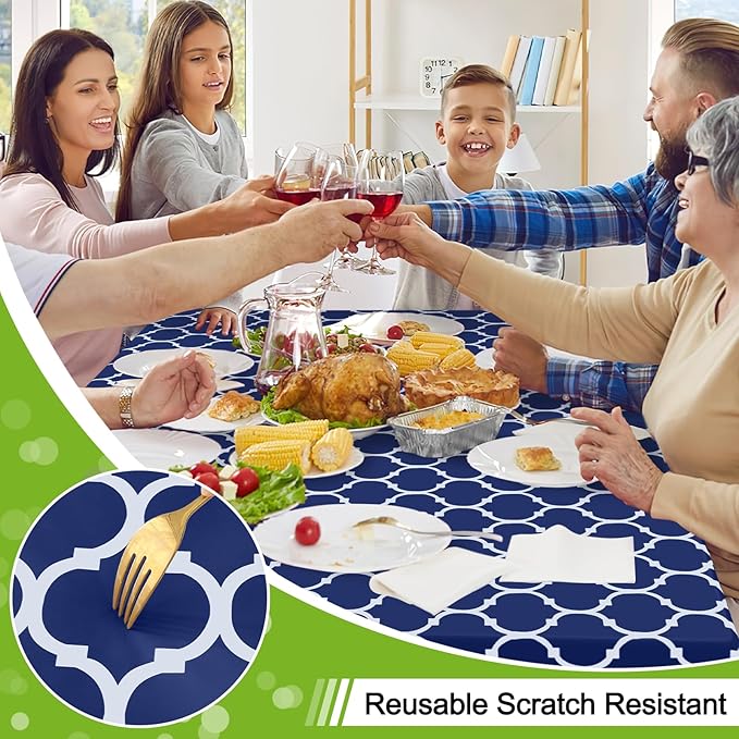 Smiry Rectangle Table Cloth Cover, Waterproof Vinyl Tablecloth with Flannel Backing for Rectangle Tables, Wipeable Spillproof Plastic Tablecloths for Dining, Camping and Indoor (60"x102", Navy)