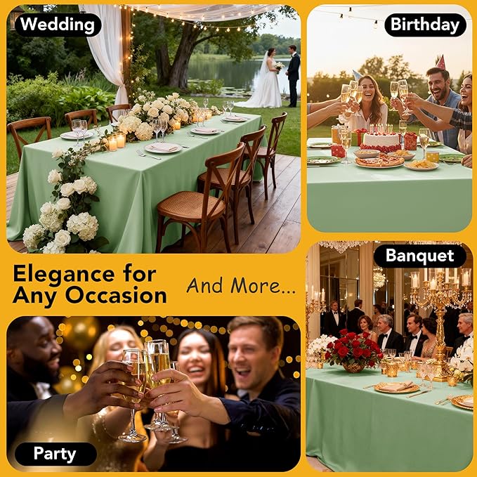 10-Pack Sage Green Tablecloths for Rectangle Tables, 60 x 84 Inches, Stain-Resistant Polyester Fabric for 4 Foot Tables - Washable Table Covers for Weddings, Birthday Parties, Events