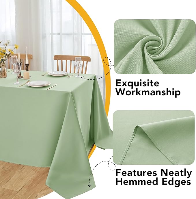 6-Pack Sage Green Tablecloths for Rectangle Tables, 90 x 132 Inches, Stain-Resistant Polyester Fabric for 8 Foot Tables - Washable Table Covers for Weddings, Birthday Parties, Events