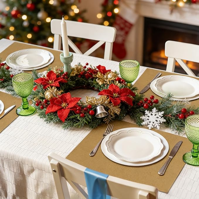MANSPHIL Faux Linen Placemats Set of 4 Washable Fabric Cloth Place Mats Heat Resistant Double Layer Table Mats Wrinkle Free Dining Kitchen Table Decor - 13x19 Inch Oeko Tex Placemat