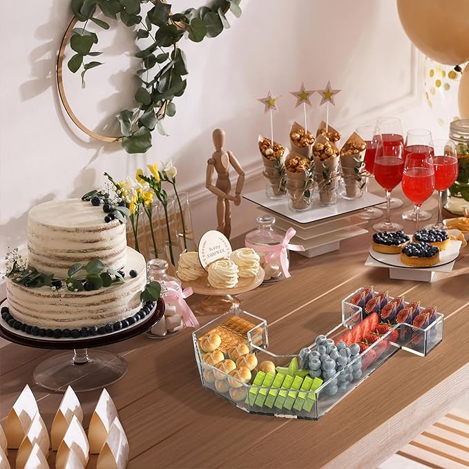 13.8" Acrylic Letter Charcuterie Tray, Charcuterie Letters Fillable Box for Food, Reusable Serving Cake Candy Dish Display Tray for Birthday Anniversary Party Decoration (Letter J)