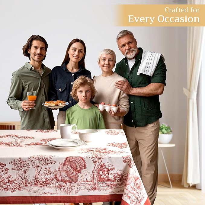 Maison d' Hermine Table Cloth Square Table 100% Cotton 54 x 54 Inches Fall Tablecloth Reusable Everyday Use for Thanksgiving Christmas Decorations Dining Farmhouse Party (Holy Jouy - Red)