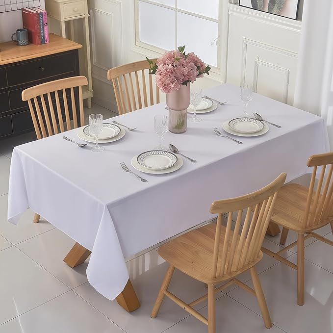 2-Pack 60x60 inch White Table Cloths, Solid Stain and Wrinkle Resistant Tablecloth, Premium Plain Weave Polyester Fabric Rectangle Table Linen Covers for Hotel, Banquet