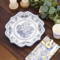 50 Pack 10" Light Blue French Toile Dinner Plates, Disposable Round Paper Party Plates 300 GSM for Festive Table Decoration