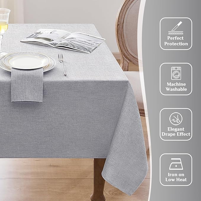 Softalker Tablecloths Rectangular 60x84 inch Linen Textured Table Cloth Outdoor Waterproof, Stain and Wrinkle Resistant, Grey Table Cloths for 6 Foot Rectangle Tables Decor for Party Holiday Birthday