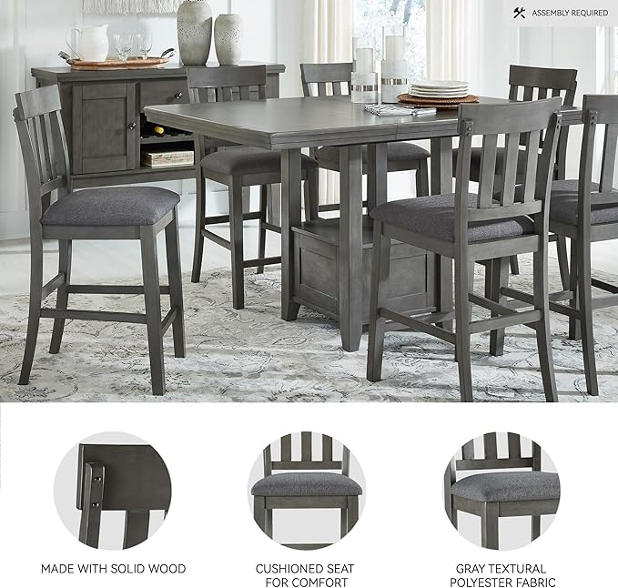 Signature Design by Ashley Hallanden Modern Farmhouse Counter Upholstered Barstool, Set of 2, Comb-back Design, Solid Wood, 25.75" , Dark Gray