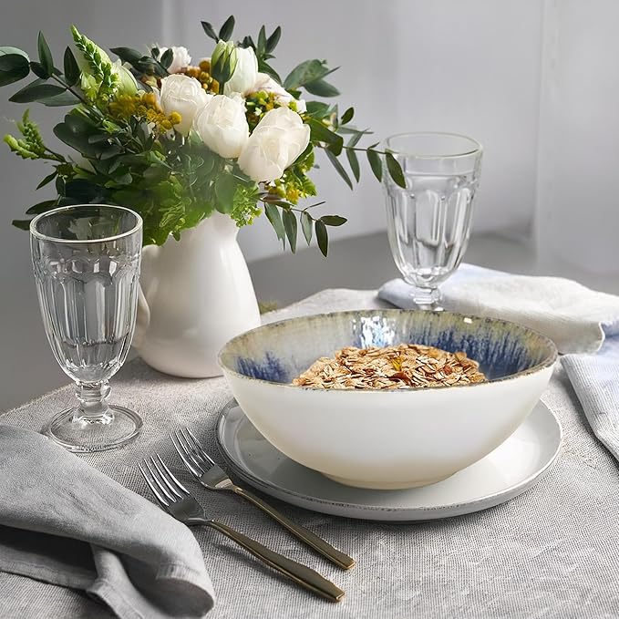 Gusto Buono 6.29" Monaco Cereal Bowl, Dark Blue Reactive Glaze Stoneware Set of 6, Soup/Snack Dish