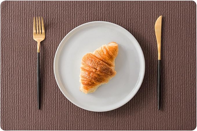 Jovono Faux Leather Placemats Set of 4, Waterproof Washable Table Mats, Easy-Clean Heat Resistant Kitchen Vinyl Place Mat for Dining Table, Restaurant, Indoor, 17.8"x11.8", Coffee